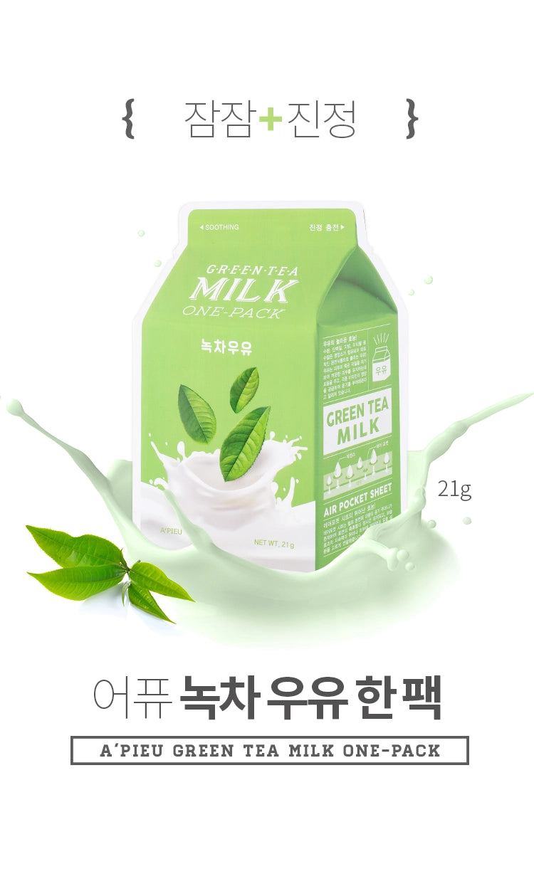 A'PIEU Milk One Pack pleťová maska - Zelený čaj