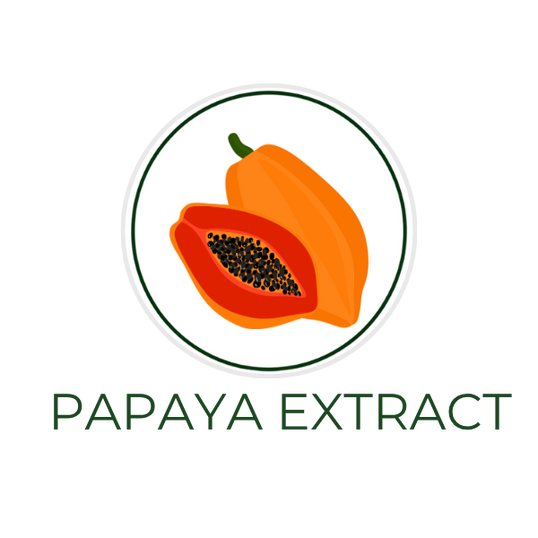 White circular icon featuring papaya fruit, with the ingredient name Papaya Extract displayed on the image, alongside the Skin TOGO website.