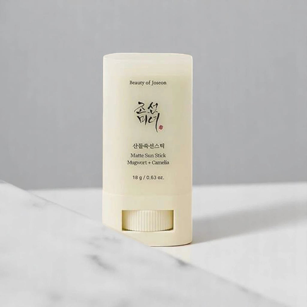 Skin TOGO Beauty of Joseon Matte Sun Stick with mugwort and camelia in a beige twist-up tube for SPF 50+ protection.