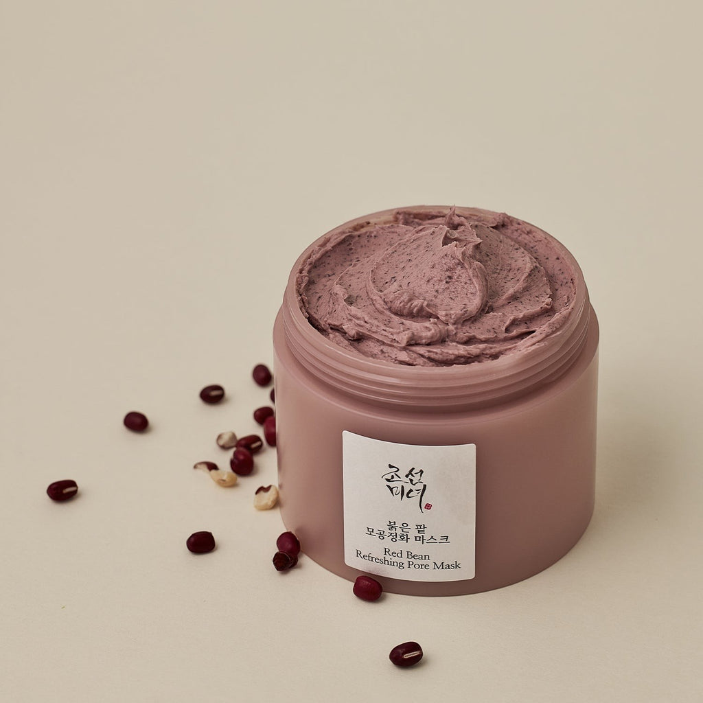 Skin TOGO Beauty of Joseon Red Bean Refreshing Pore Mask in an open jar with creamy texture and scattered red beans