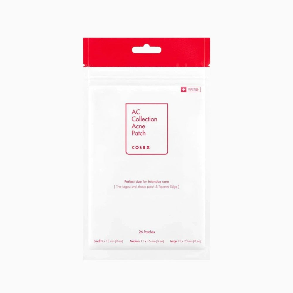 Skin TOGO Cosrx AC Collection Acne Patch pack containing 26 hydrocolloid stickers in three different sizes.