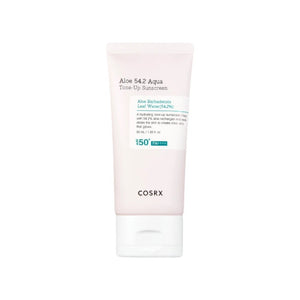 Skin TOGO COSRX Aloe 54.2 Aqua Tone-Up Sunscreen in a pale pink 50ml tube with SPF 50+ PA++++ protection.