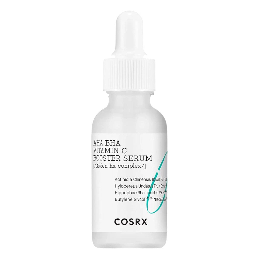 Skin TOGO COSRX AHA BHA Vitamin C Booster Serum in a white 30ml dropper bottle for skin brightening and exfoliation.