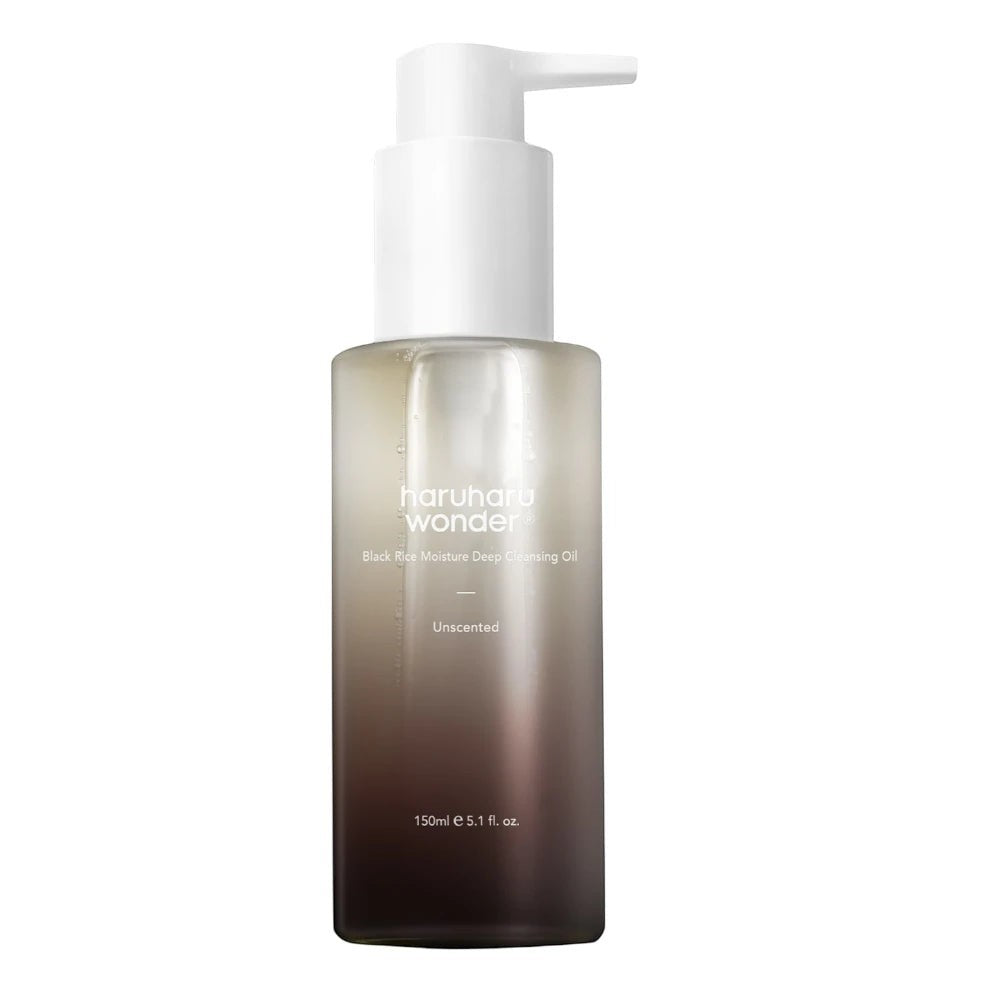 Skin TOGO Haruharu WONDER Black Rice Deep Cleansing Oil in a 150ml pump bottle for effective makeup removal.