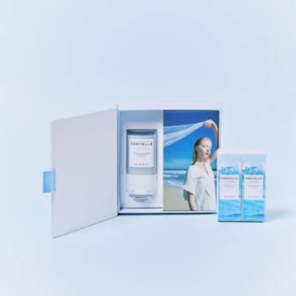 Skin TOGO Madagascar Centella Hyalu-cica Sunsational Kit featuring travel-sized sunscreen and hydrating skincare items