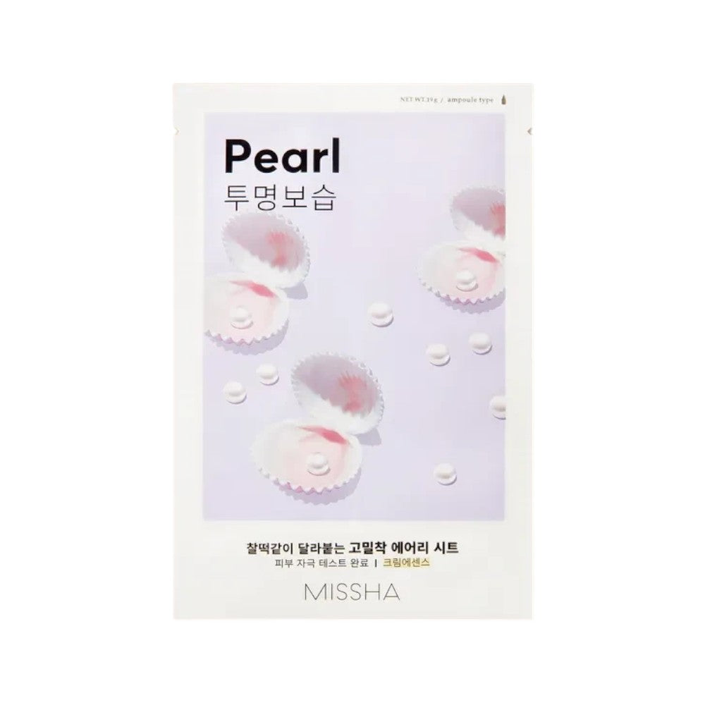 Skin TOGO Missha Airy Fit Sheet Mask Pearl with pearl extract illustration on a light purple background