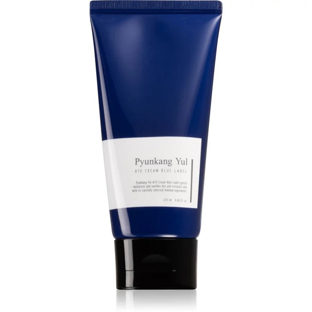 Skin TOGO Pyunkang Yul ATO Cream Blue Label 120ml soothing moisturizer for sensitive and atopic skin in a blue tube.