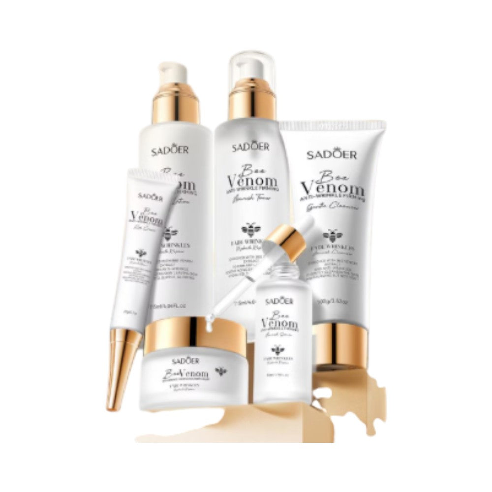 Skin TOGO Sadoer Bee-Venom Nourish Set 6 featuring anti-aging skincare products with gold accents and bee extract.