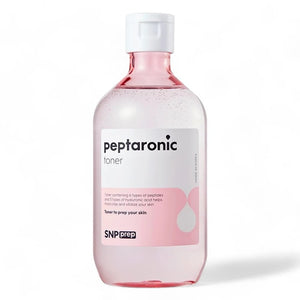 Skin TOGO SNP Prep Peptaronic Toner in a 320ml clear pink bottle with a white cap for hydrating facial skincare.