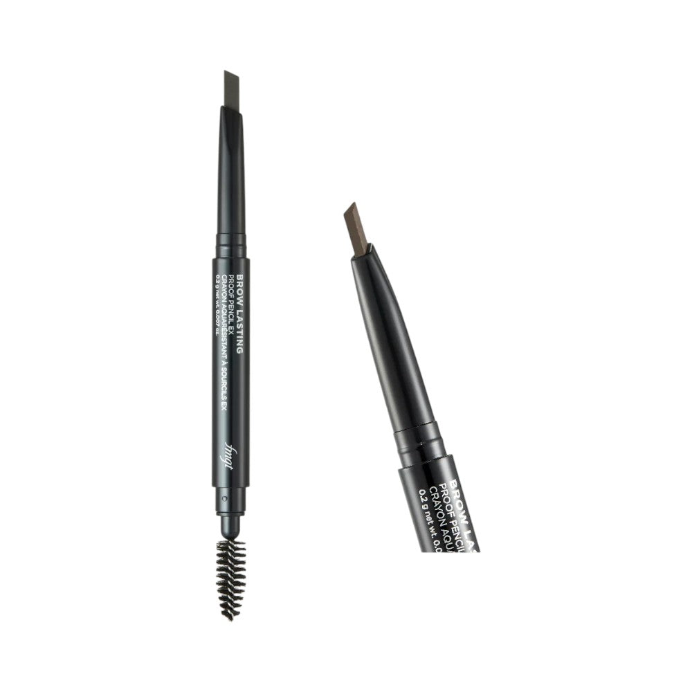 Skin TOGO THE FACE SHOP Designing Eyebrow Pencil in Light Brown with a flat angled tip and built-in spoolie brush.