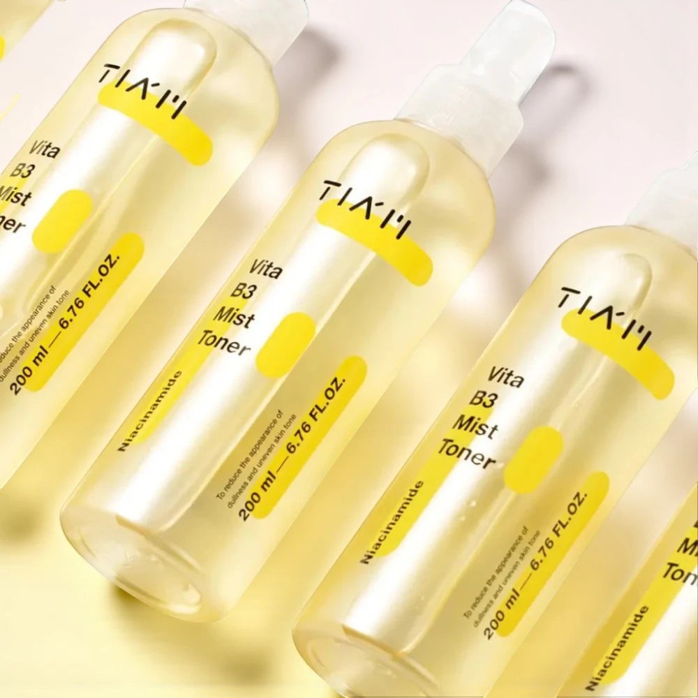 Skin TOGO TIAM Vita B3 Mist Toner bottles with 10% niacinamide for brightening and refreshing oily skin