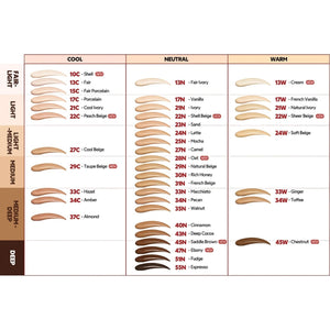 Skin TOGO TIRTIR Mask Fit Red Cushion shade chart showing 29C Taupe Beige and other foundation color swatches