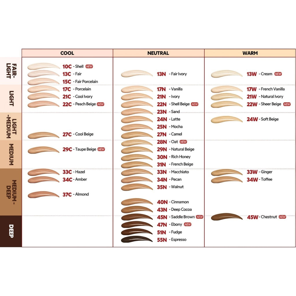 Skin TOGO TIRTIR Mask Fit Red Cushion shade chart showing 29C Taupe Beige and other foundation color swatches