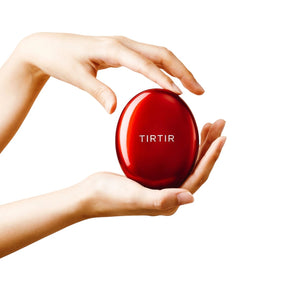 Skin TOGO TIRTIR Mask Fit Red Cushion foundation in a glossy red compact held between two hands