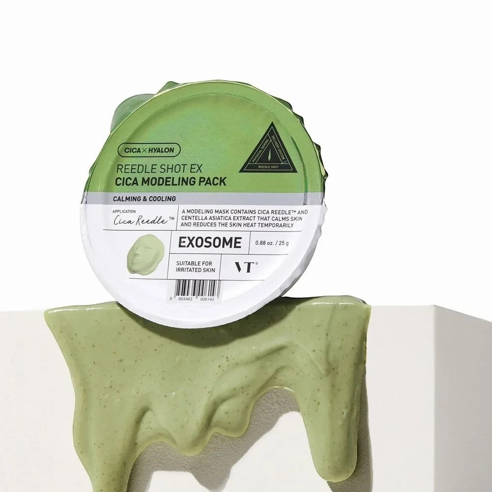 Skin TOGO VT Cosmetics Reedle Shot EX Cica Modeling Pack with soothing green alginate mask texture