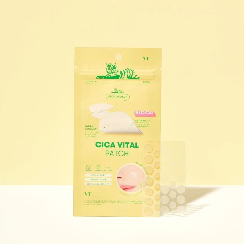 Skin TOGO VT-Cosmetics Cica Vital hydrocolloid acne patches in yellow packaging with Centella and Vitamin C
