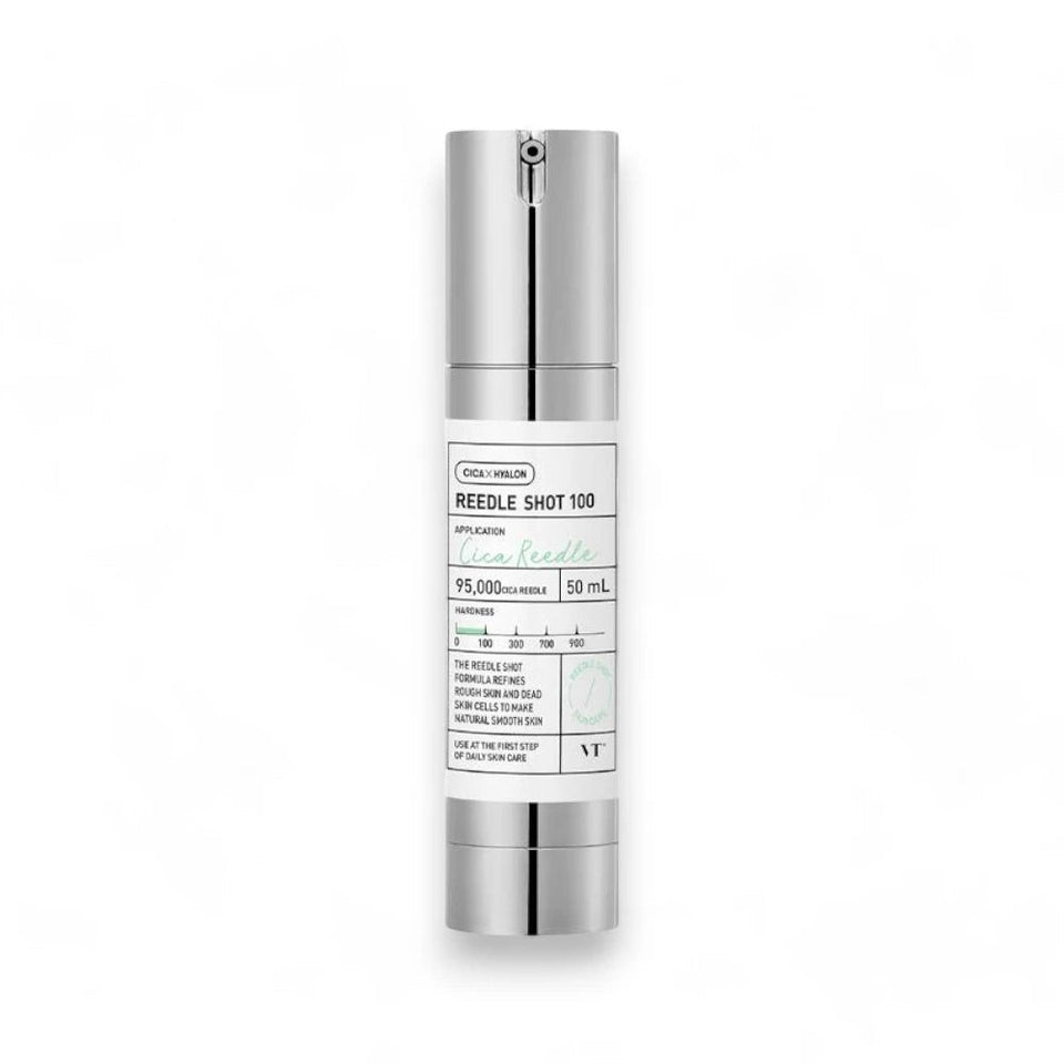 Skin TOGO VT Cosmetics Reedle Shot 100 essence bottle with micro-needle technology for skin texture improvement.